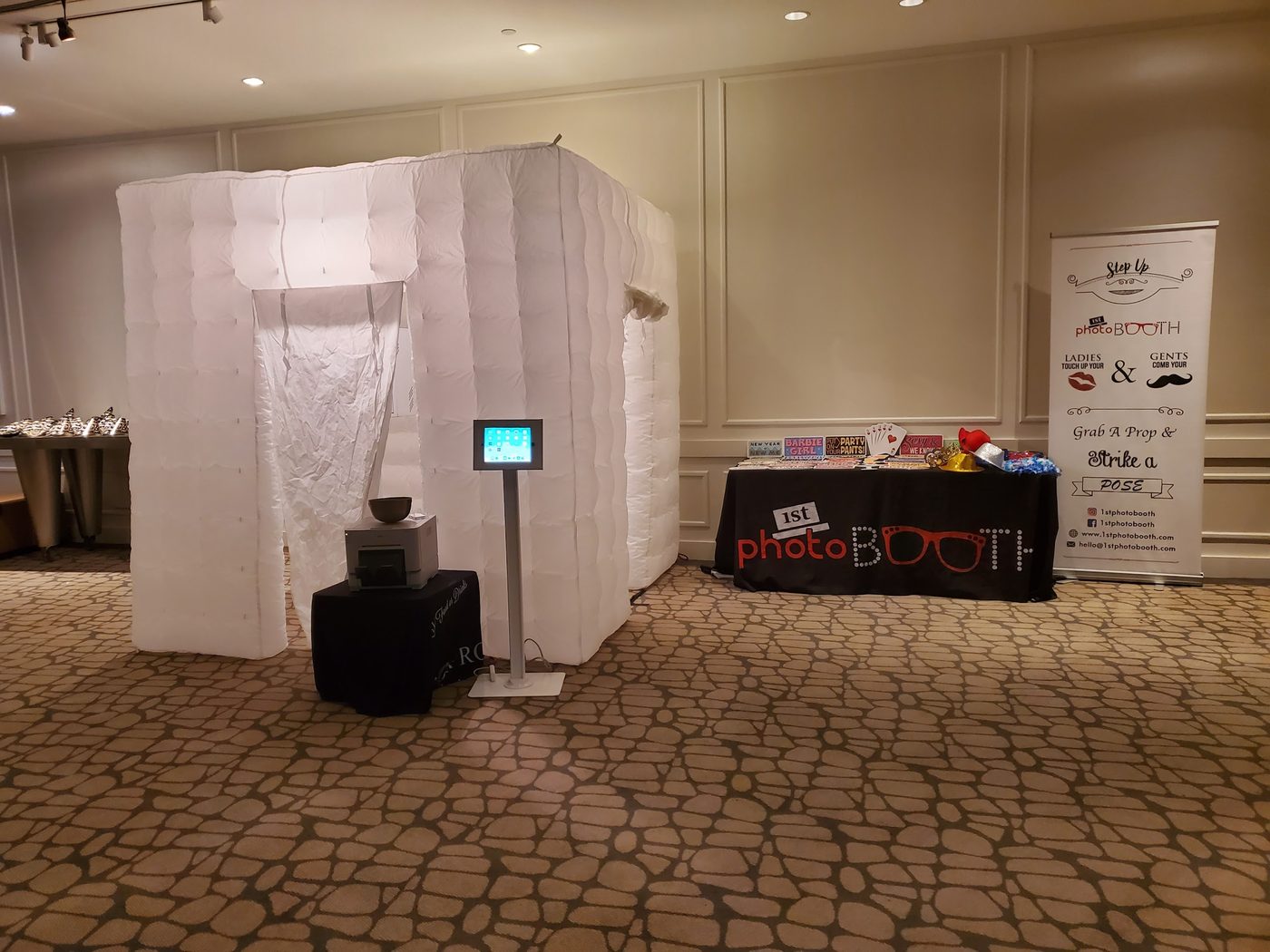 The enclosed photobooth with a prop table